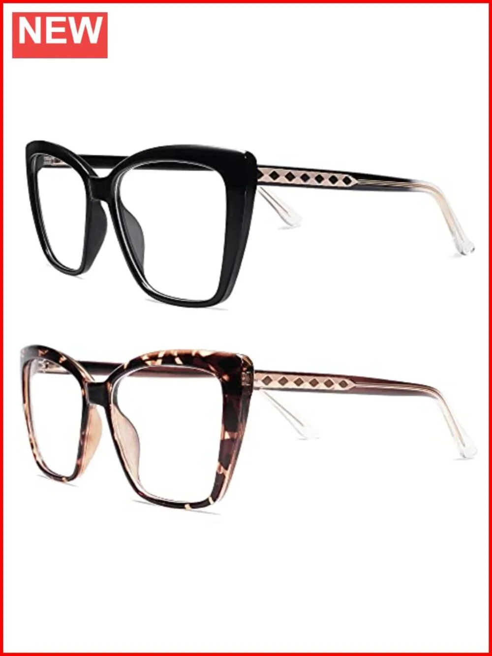 Trendy TR90 Oversized Blue Light Reading Glasses Square Cat Eye 2 Pack